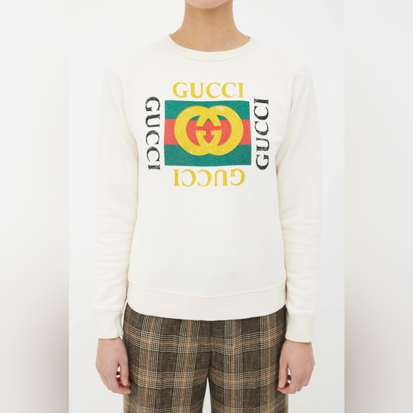 Gucci Cream Distressed Logo Sweatshirt - Picture 1 of 4